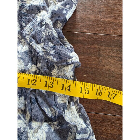 NWT Wallflower Junior's XL Mini Dress Fit & Flare Gray Blue Floral Ruffle Boho - Picture 2 of 8